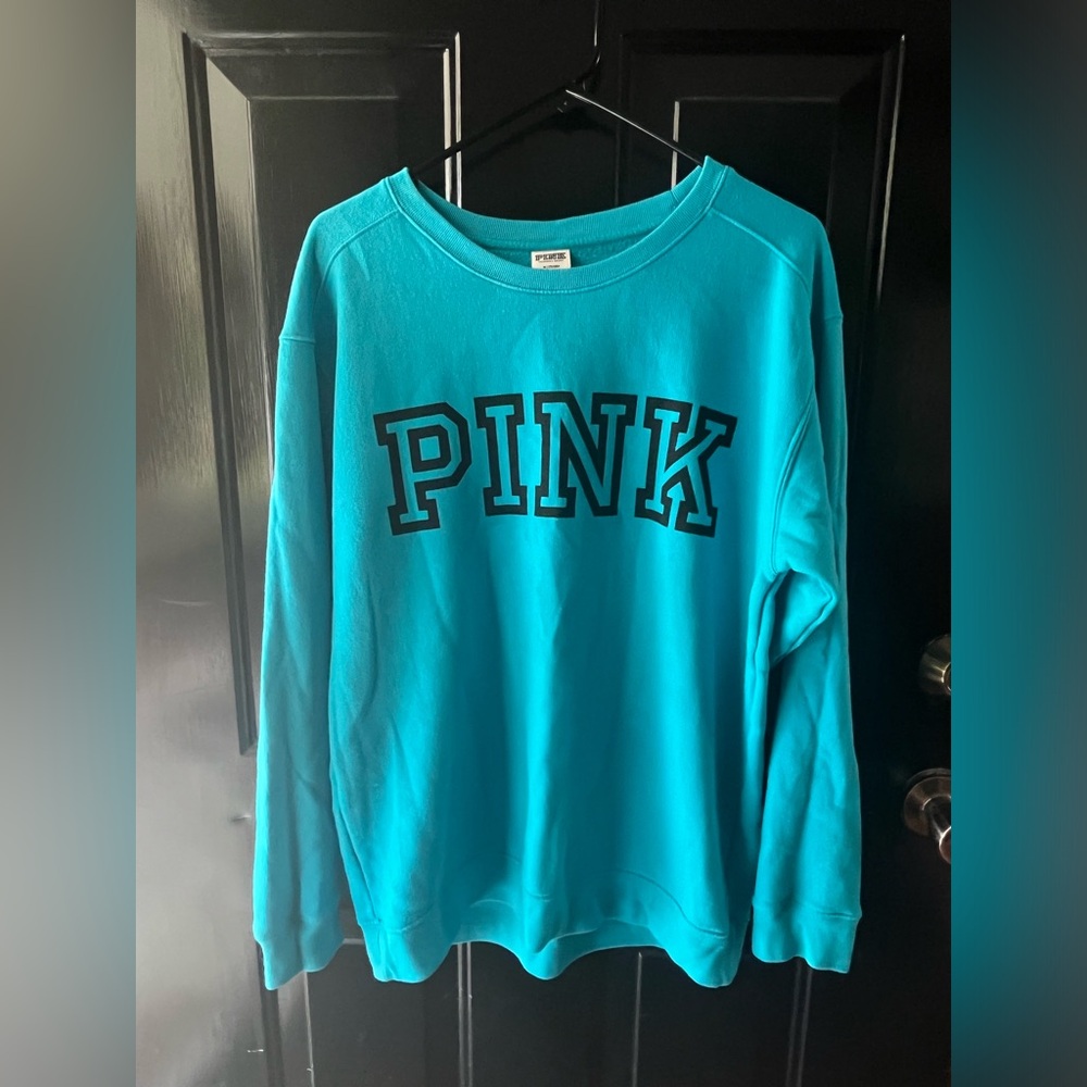 EUC VS PINK Crewneck Pullover Sweatshirt - Turquoise/Black - Sz Medium